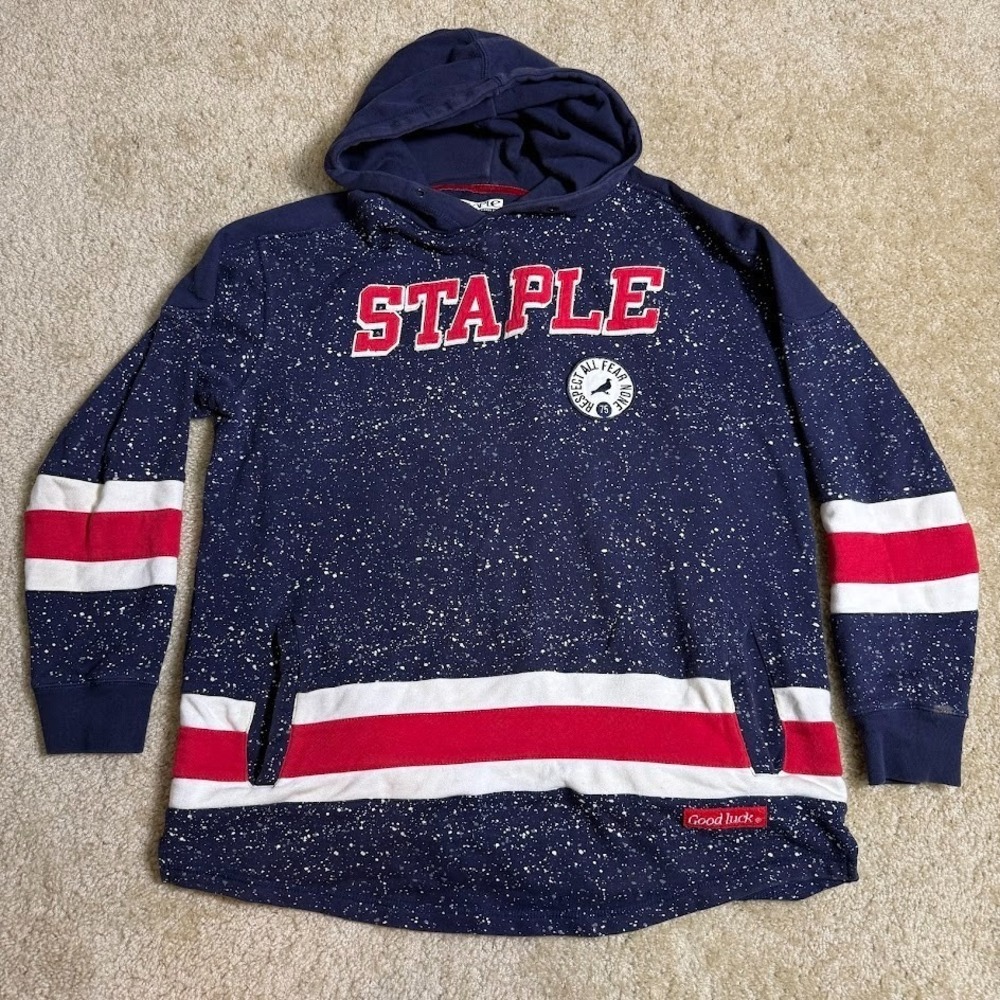 Staple Hoodie Mens XL Navy Speckled Pullover Hooded Colorblock Streetwear